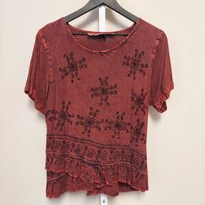 Agan Traders Top L India Boho Hippie Enbroidered Lagenlook Grunge Tie Back